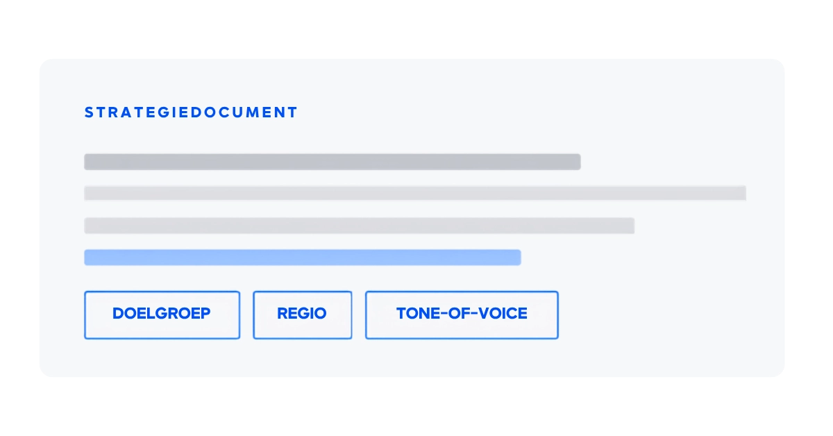 Mock-up van een recruitment marketing strategiedocument met doelgroepanalyse, regio, tone-of-voice en campagneplanning.