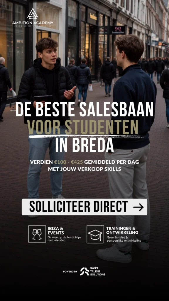 Meta recruitmentadvertentie van Swift Talent Solutions voor de vacature Salesbaan Voor Studenten in Breda, ontworpen om geschikte kandidaten te bereiken via social media.
