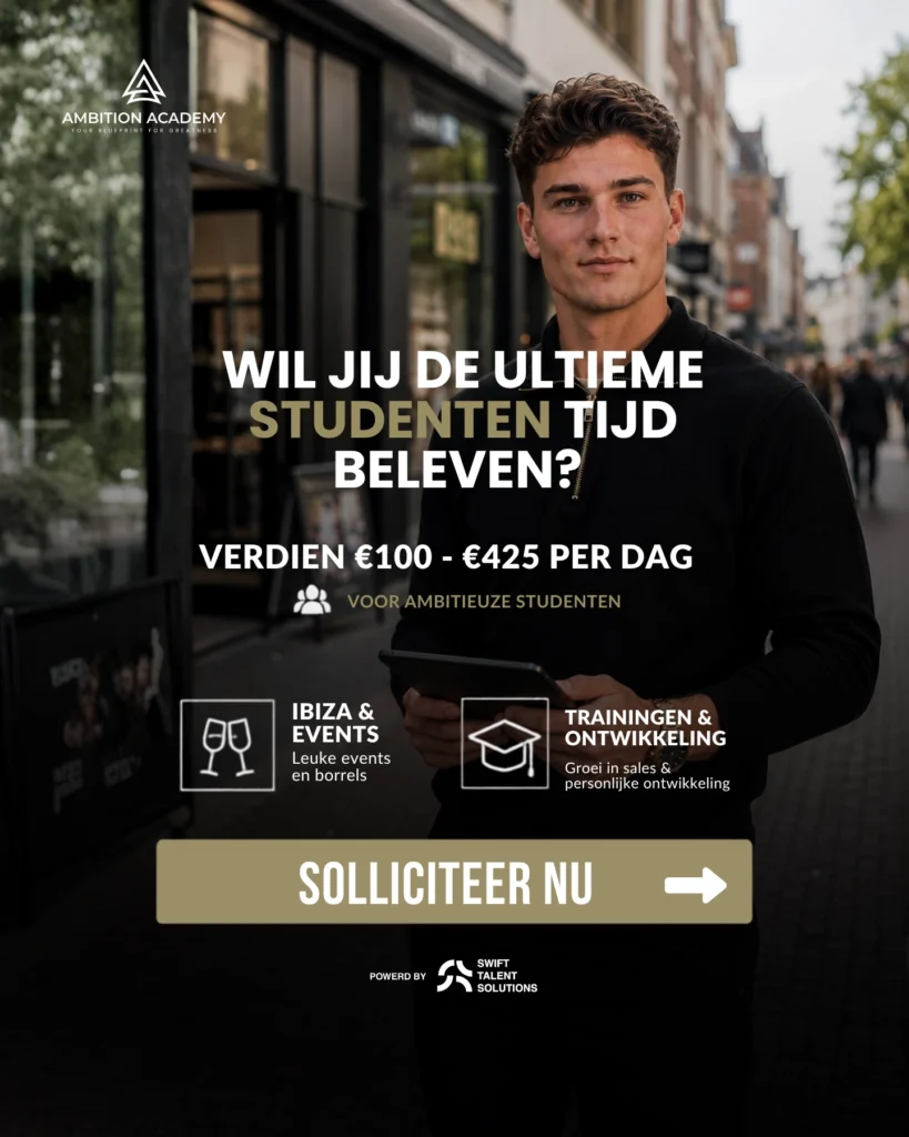 Meta recruitmentadvertentie van Swift Talent Solutions voor het aantrekken van studenten om te leren in sales voor Ambition Academy, ontworpen om geschikte kandidaten te bereiken via social media.