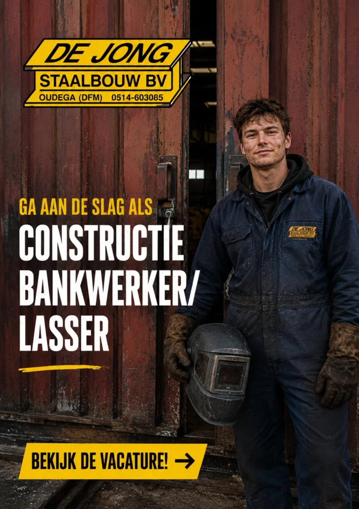 Meta recruitmentadvertentie van Swift Talent Solutions voor de vacature constructie Bankwerker in Friesland ontworpen om geschikte kandidaten te bereiken via social media.