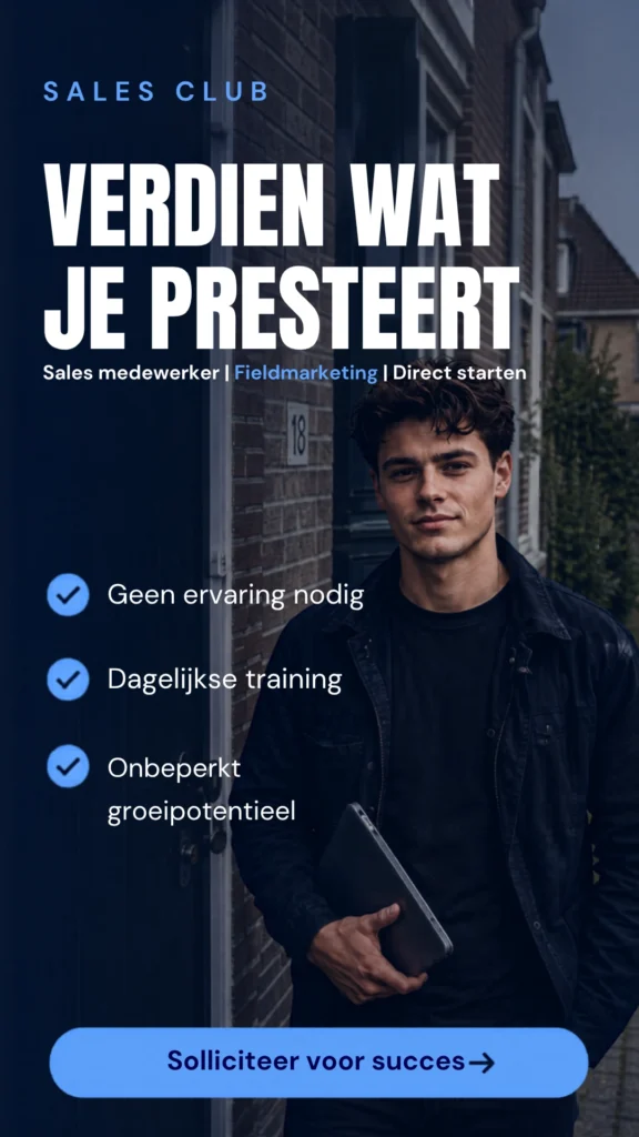 Meta recruitmentadvertentie van Swift Talent Solutions voor de vacature D2D sales in Amsterdam, ontworpen om geschikte kandidaten te bereiken via social media.